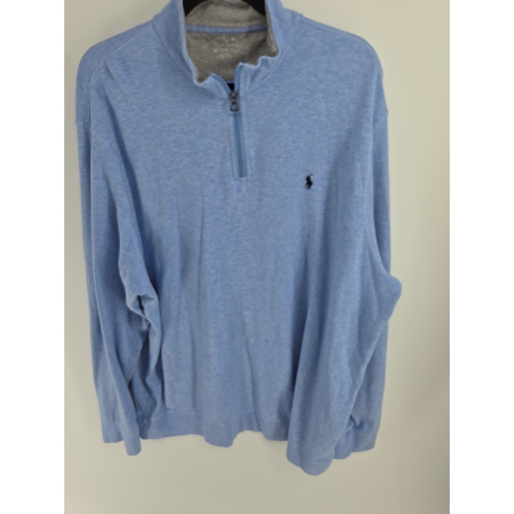Polo Ralph Lauren Mens XXL Light Blue Heather Quarter Zip Pullover Sweater